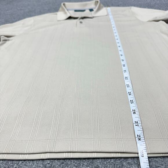 Perry Ellis Cream Striped Knit Short Sleeve Collared Polo Shirt Size XL - Picture 4 of 6